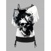 Tie Dye Skull Print T-shirt And Cinched Top Set and Wide Leg Pants Outfit - Noir S | US 4