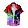 Rainbow Skeleton Beach Hawaii Print V Neck High Waist Spaghetti Strap Dress and Roll Up Sleeve Shirt Outfit - Rouge S | US 4