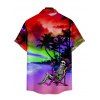 Rainbow Skeleton Beach Hawaii Print V Neck High Waist Spaghetti Strap Dress and Roll Up Sleeve Shirt Outfit - Rouge S | US 4