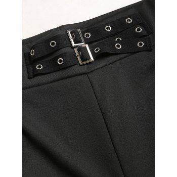Solid Color Buckle Grommet Waist Long Pants Rivet Decor Women Casual Jogger Pants 