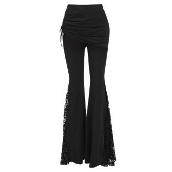 Flower Lace Insert Skirted Flare Pants 