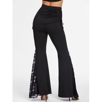 Flower Lace Insert Skirted Flare Pants 