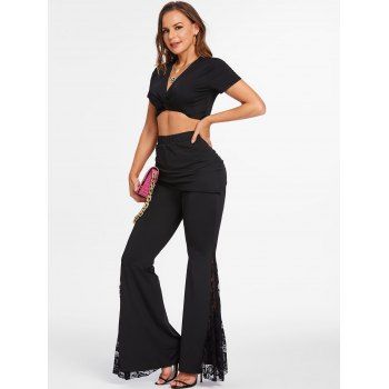 Flower Lace Insert Skirted Flare Pants 