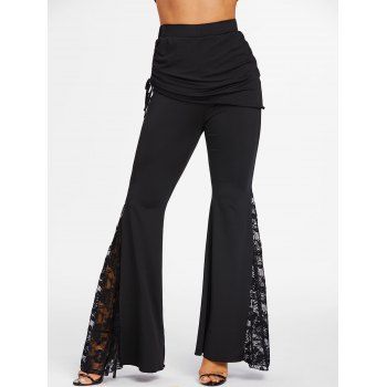 Flower Lace Insert Skirted Flare Pants 