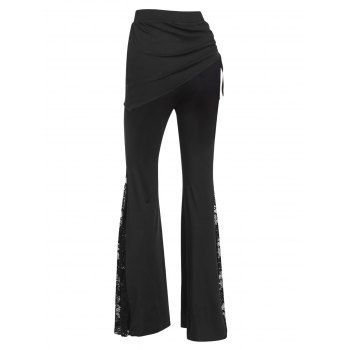 Flower Lace Insert Skirted Flare Pants 