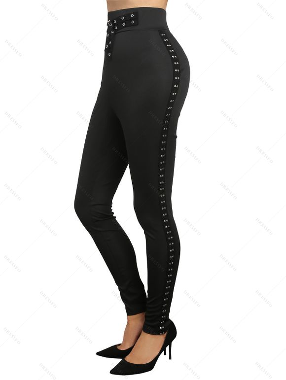 Pantalon de Jogging Décontracté Long Bouclé en Couleur Unie avec Rivet à Œillet - Noir S | US 4