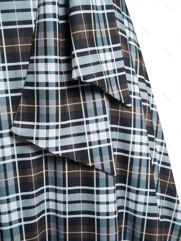 Robe à Carreaux Imprimé Nouée à Epaule Dénudée - Noir S | US 4