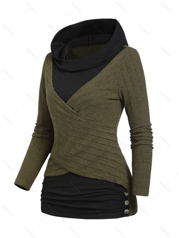 Pull à Capuche Texturé Jointif Croisé Boutonné - café L | US 8-10