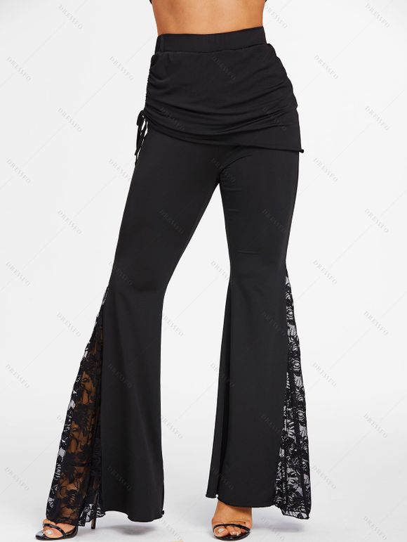 Pantalon Jupé Évasé à Empiècement en Dentelle Floral - Noir XXL | US 14
