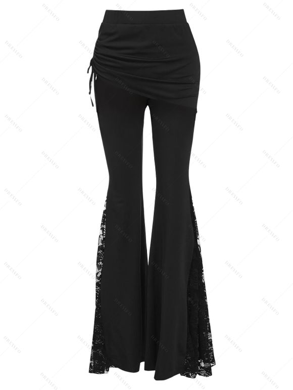 Pantalon Jupé Évasé à Empiècement en Dentelle Floral - Noir XXL | US 14