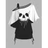 T-shirt Femme Imprimé Crâne Contrastant à Une Épaule Nue à Manches Courtes - Noir XL | US 12