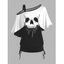 T-shirt Femme Imprimé Crâne Contrastant à Une Épaule Nue à Manches Courtes - Noir XL | US 12