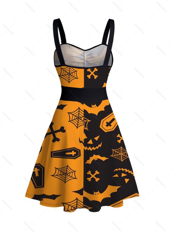Robe D'Eté D'Halloween Citrouille Chauve-souris Toile D'Araignée Imprimés Ceinturée - Noir L | US 8-10