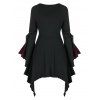 Gothic Skull Lace Insert Asymmetric T-shirt and Solid Color Buckle Grommet Pants Outfit - Noir S | US 4