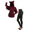 Solid Color Costume Bat Fleece Zip Up Hooded Jacket and Buckle Grommet Waist Long Pants Outfit - Rouge foncé S | US 4