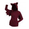 Solid Color Costume Bat Fleece Zip Up Hooded Jacket and Buckle Grommet Waist Long Pants Outfit - Rouge foncé S | US 4