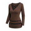 Solid Color V Neck Belt Top and Buckle Grommet Long Pants Outfit - Café profond S | US 4