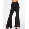 Solid Color Adjustable Buckle Shoulder Tee and Flower Lace Patchwork Flare Pants Outfit - Noir S | US 4