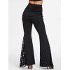 Solid Color Adjustable Buckle Shoulder Tee and Flower Lace Patchwork Flare Pants Outfit - Noir S | US 4