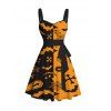 Robe D'Eté D'Halloween Citrouille Chauve-souris Toile D'Araignée Imprimés Ceinturée - Noir XXL | US 14