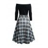 Plaid Print Off The Shoulder Tie Shoulder Dress and Zip Up Buckle Boots Hollow Out Gothic Necklace Outfit - Noir S | US 4