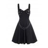 Plain Color Grommet Buckle Chain Midi Dress and Rivet Buckle Strap Punk Boots O Ring Buckle Choker Necklace Outfit - Noir S | US 4