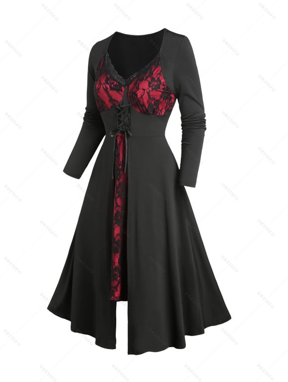 Robe Décontractée Pression avec Jointif en Dentelle Festonnée et Rose 18 mm - Noir XXL | US 14