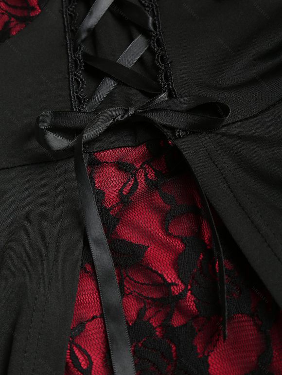 Robe Décontractée Pression avec Jointif en Dentelle Festonnée et Rose 18 mm - Noir XXL | US 14