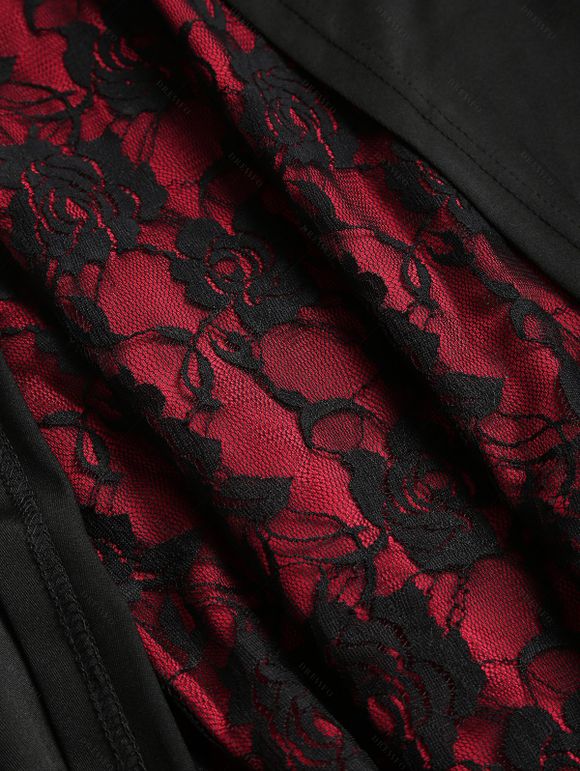 Robe Décontractée Pression avec Jointif en Dentelle Festonnée et Rose 18 mm - Noir XXL | US 14