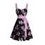 Robe D'été Ceinturée Imprimé Rose et Crâne à Encolure en Coeur - Noir M | US 6