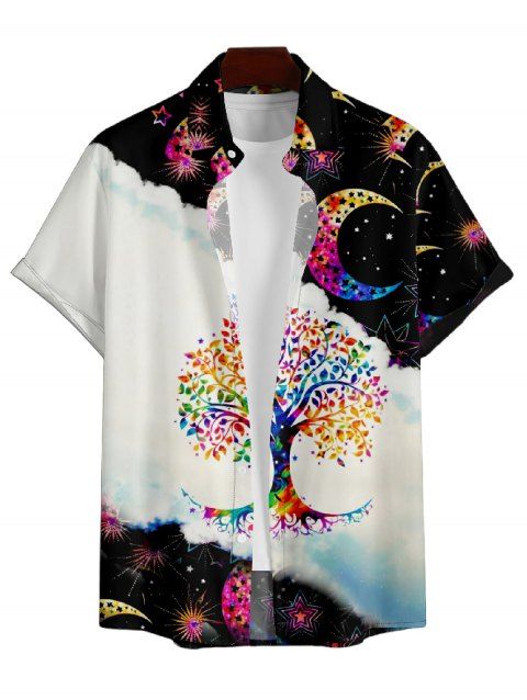 Chemise Décontractée Imprimé Soleil Galaxie et Arc-en-Ciel à Manches Courtes avec Boutons pour Homme