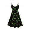 Galaxy Skull Mushroom Print V Neck High Waist Spaghetti Strap Dress and Roll Up Sleeve Shirt Outfit - Noir S | US 4