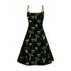 Galaxy Skull Mushroom Print V Neck High Waist Spaghetti Strap Dress and Roll Up Sleeve Shirt Outfit - Noir S | US 4