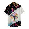 Galaxy Rainbow Tree Moon Print V Neck High Waist Spaghetti Strap Dress and Roll Up Sleeve Shirt Outfit - Noir S | US 4