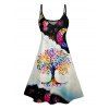 Galaxy Rainbow Tree Moon Print V Neck High Waist Spaghetti Strap Dress and Roll Up Sleeve Shirt Outfit - Noir S | US 4