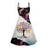 Galaxy Rainbow Tree Moon Print V Neck High Waist Spaghetti Strap Dress and Roll Up Sleeve Shirt Outfit - Noir S | US 4