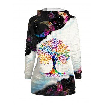 Rainbow Life Tree Moon Star Print Graphic Plaid Embossed Hoodie Drawstring Pouch Pocket Hoodie