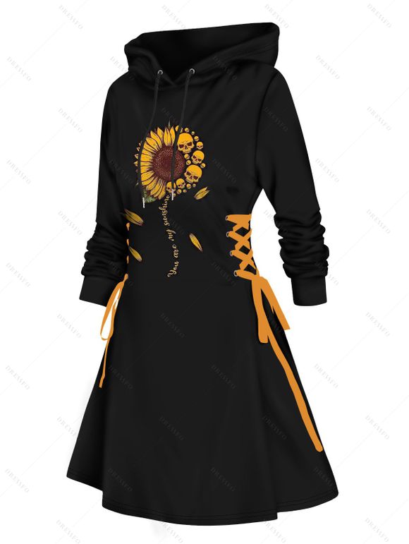 Robe à Capuche Crâne Tournesol et Inscription You Are My Sunshine - Noir L | US 8-10