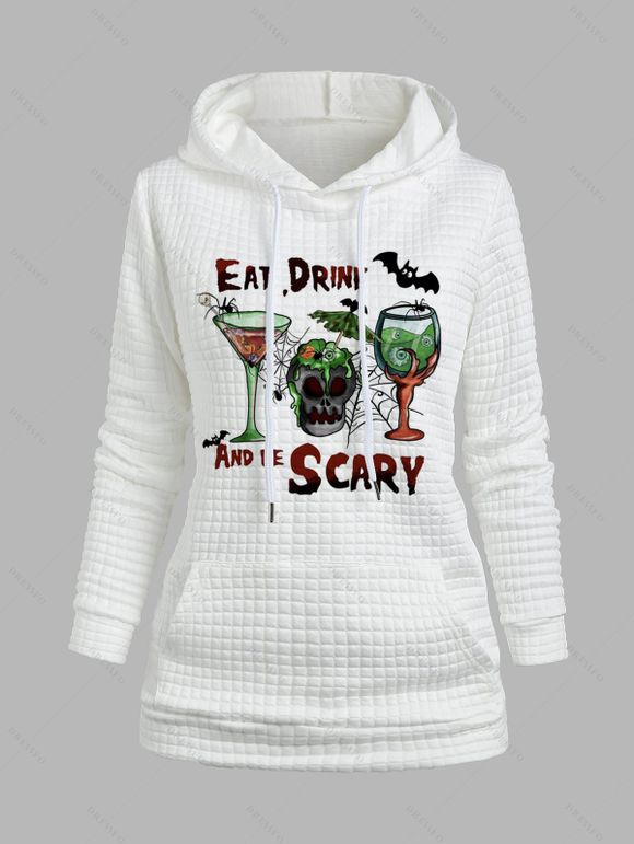 Sweat à Capuche D'Halloween Rose Chauve-souris Lettre Graphique Imprimés avec Poche à Cordon - Blanc XXL | US 14