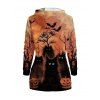 Sweat à Capuche D'Halloween Fumée Graphique Citrouille Chauve-souris Imprimés avec Poche à Cordon - Orange Foncé S | US 4