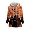 Sweat à Capuche D'Halloween Fumée Graphique Citrouille Chauve-souris Imprimés avec Poche à Cordon - Orange Foncé XXL | US 14