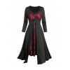 Gothic Rose lace Patchwork Squar Neck Dress and Lace Choker Rose Hollow Out Earrings Necklace Outfit - Noir S | US 4