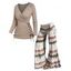 Solid Crossover Bust Lace Up Ruched Top and Tie Dye Print Wide Leg Pants Outfit - café lumière S | US 4