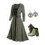 Rib Contrast Long Sleeve 2 In 1 Knit Dress and Zip Up Chunky Heel Punk Boots Life Tree Pattern Hoop Drop Earrings Outfit - Vert profond S | US 4