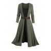 Rib Contrast Long Sleeve 2 In 1 Knit Dress and Zip Up Chunky Heel Punk Boots Life Tree Pattern Hoop Drop Earrings Outfit - Vert profond S | US 4