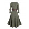 Rib Contrast Long Sleeve 2 In 1 Knit Dress and Zip Up Chunky Heel Punk Boots Life Tree Pattern Hoop Drop Earrings Outfit - Vert profond S | US 4