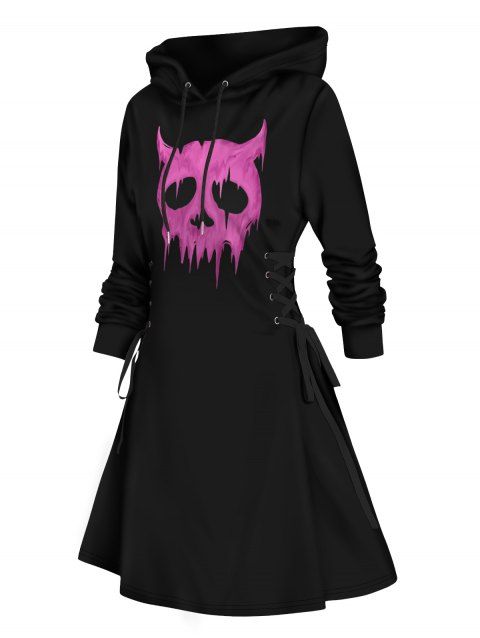 Robe à Capuche Ligne A Crâne Démon Imprimé à Lacets à Cordon