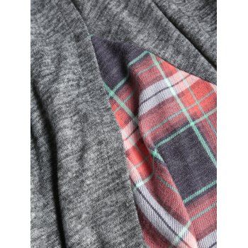 Heathered Checked Patchwork Cowl Neck Buckle Decor Long Sleeve Top 