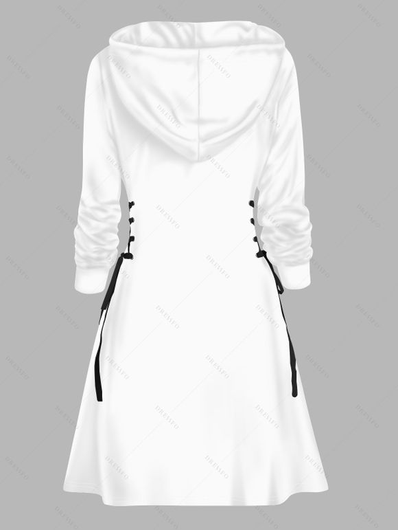 Robe à Capuche Ligne A Rose Crâne Imprimés à Lacets à Côté - Blanc XL | US 12