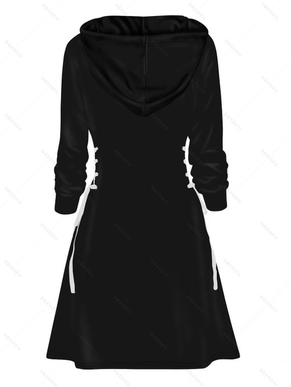 Robe à Capuche Ligne A Gothique Chauve-souris Crâne et Slogan Imprimés à Lacets - Noir XL | US 12